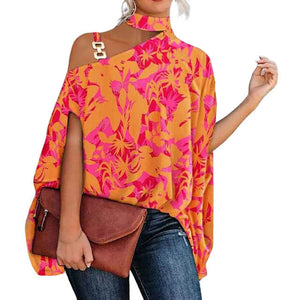 Blusa Gola Alta E Ombro Aberto Blenda Laranja Rosa / P 37