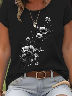 Blusa de Algodão Manga Curta com Estampa Floral Preto 06