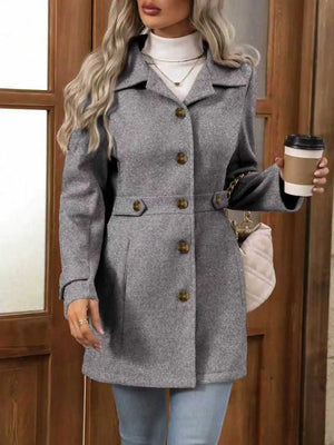 Casaco em Lã Batida Acinturado Alongado Cinza 06
