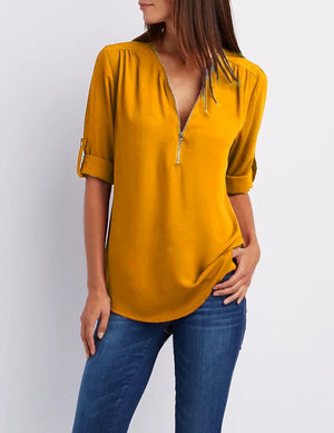 Blusa Chiffon Manga 3/4 com Zíper Amarelo 11