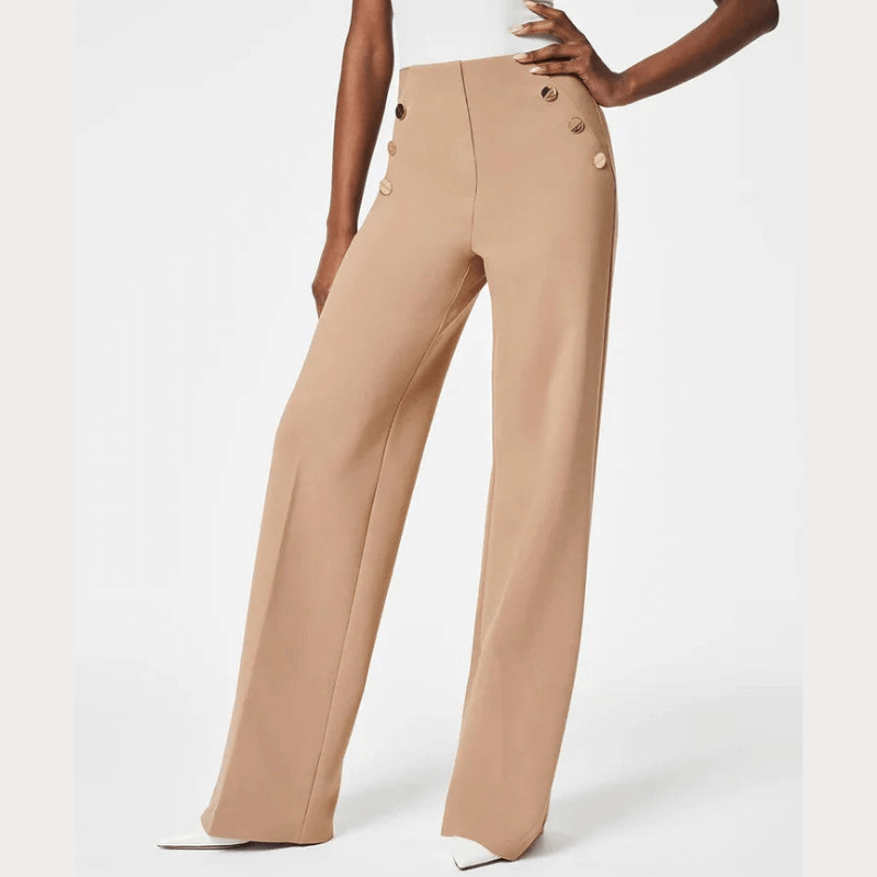 Calça Feminina de Alfaiataria Pantalona Cintura Alta Botões Laterais Astrid