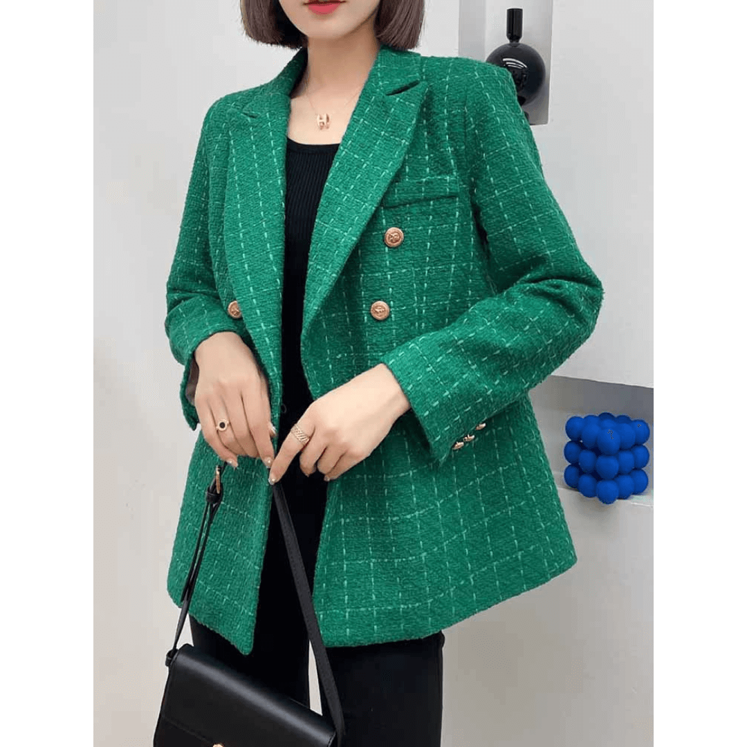 Blazer Feminino de Tweed Alfaiataria Acinturado Botões Frontais Passy