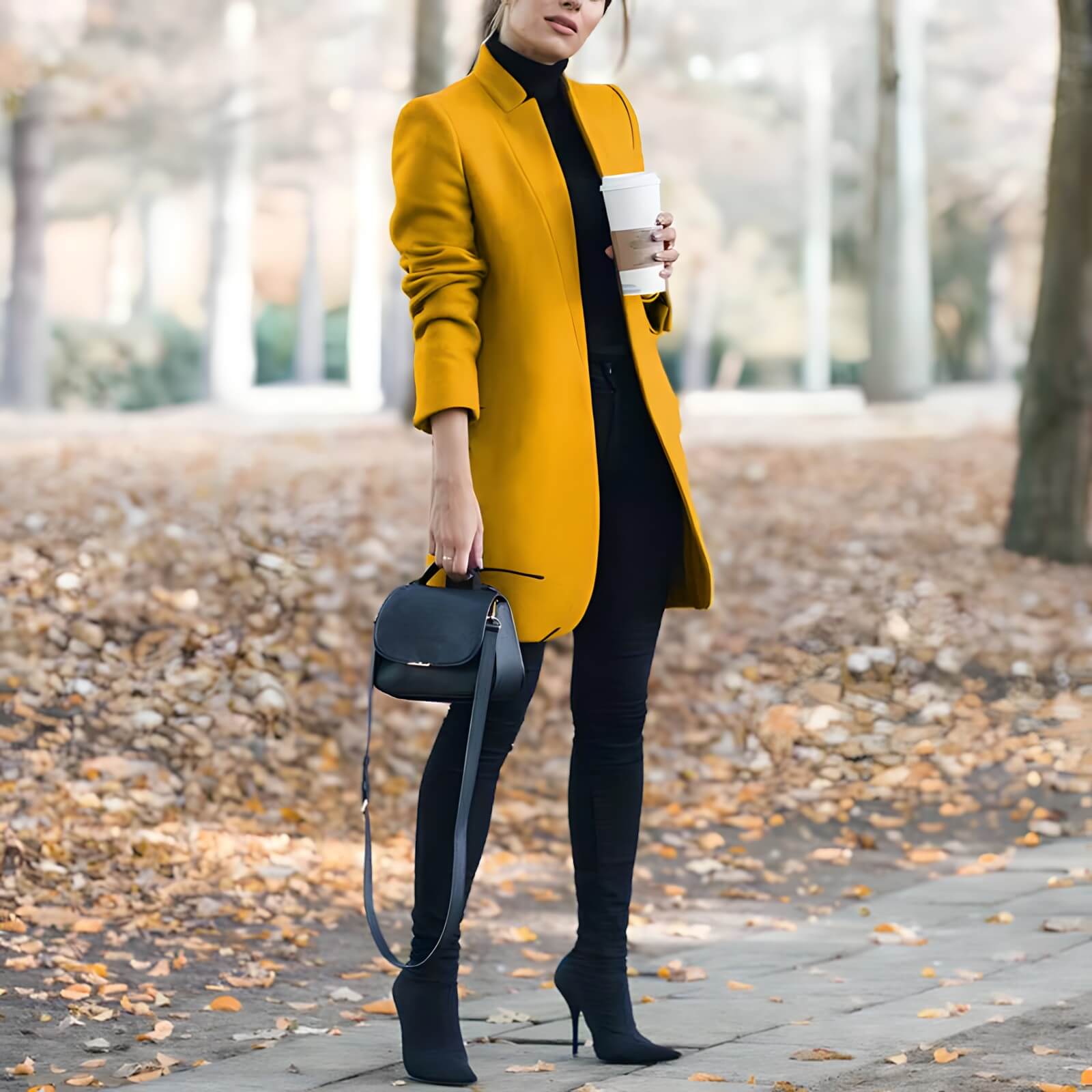 Blazer Alongado de Lã Batida Amarelo 20