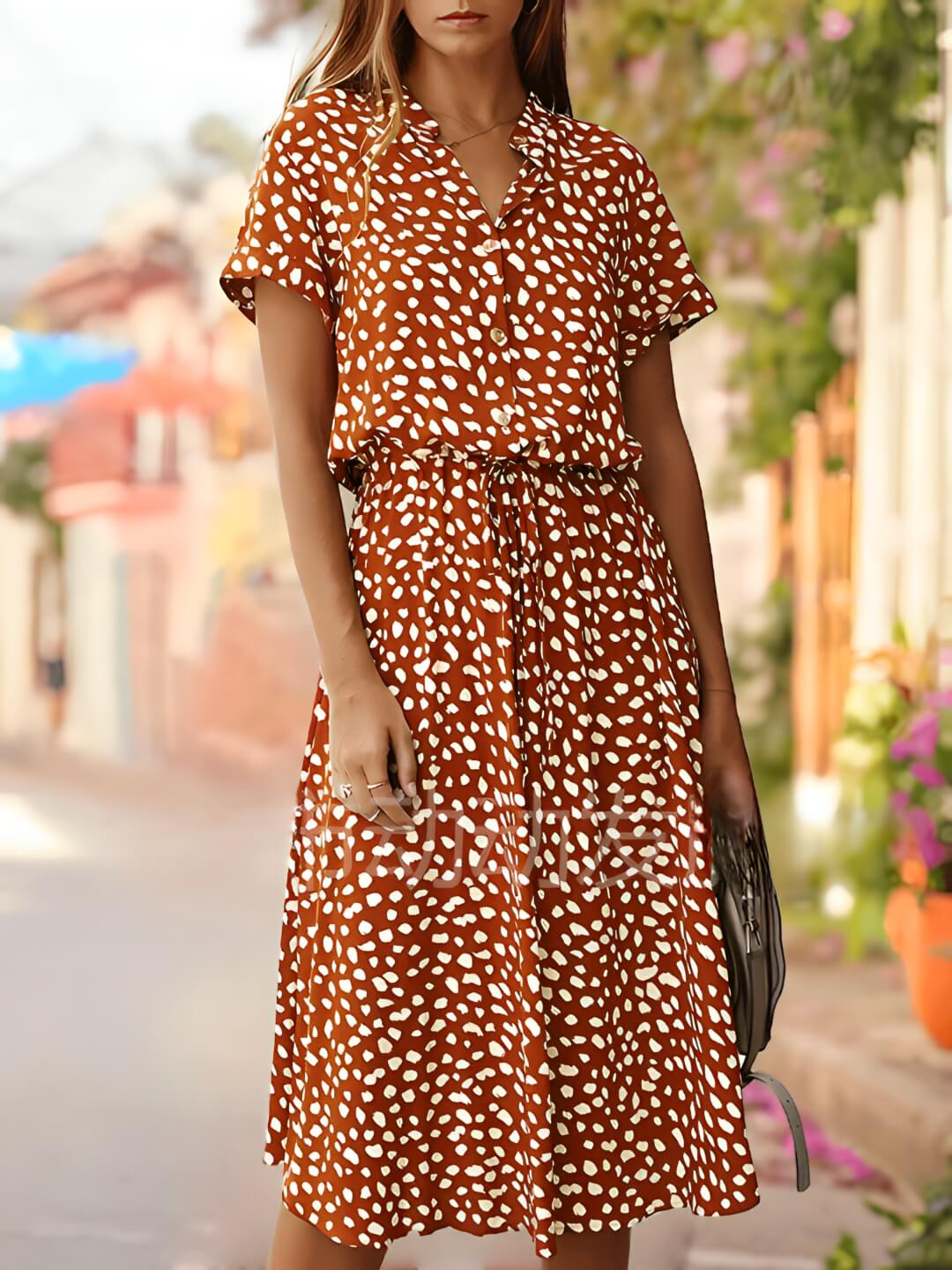 Vestido Midi Tecido Leve Estampado Cintura Ajustável Sakura