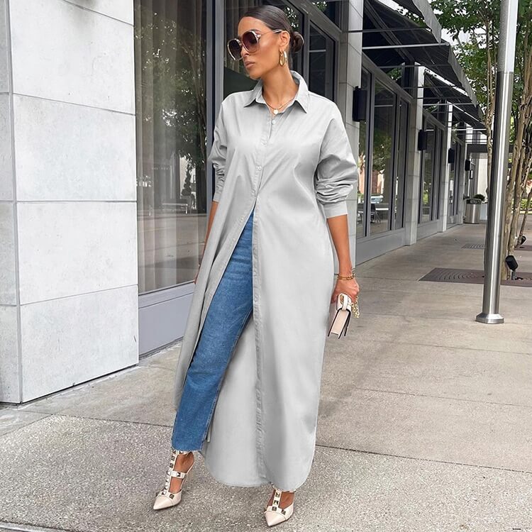 Vestido Camisa Longa Olímpia Cinza / P 01