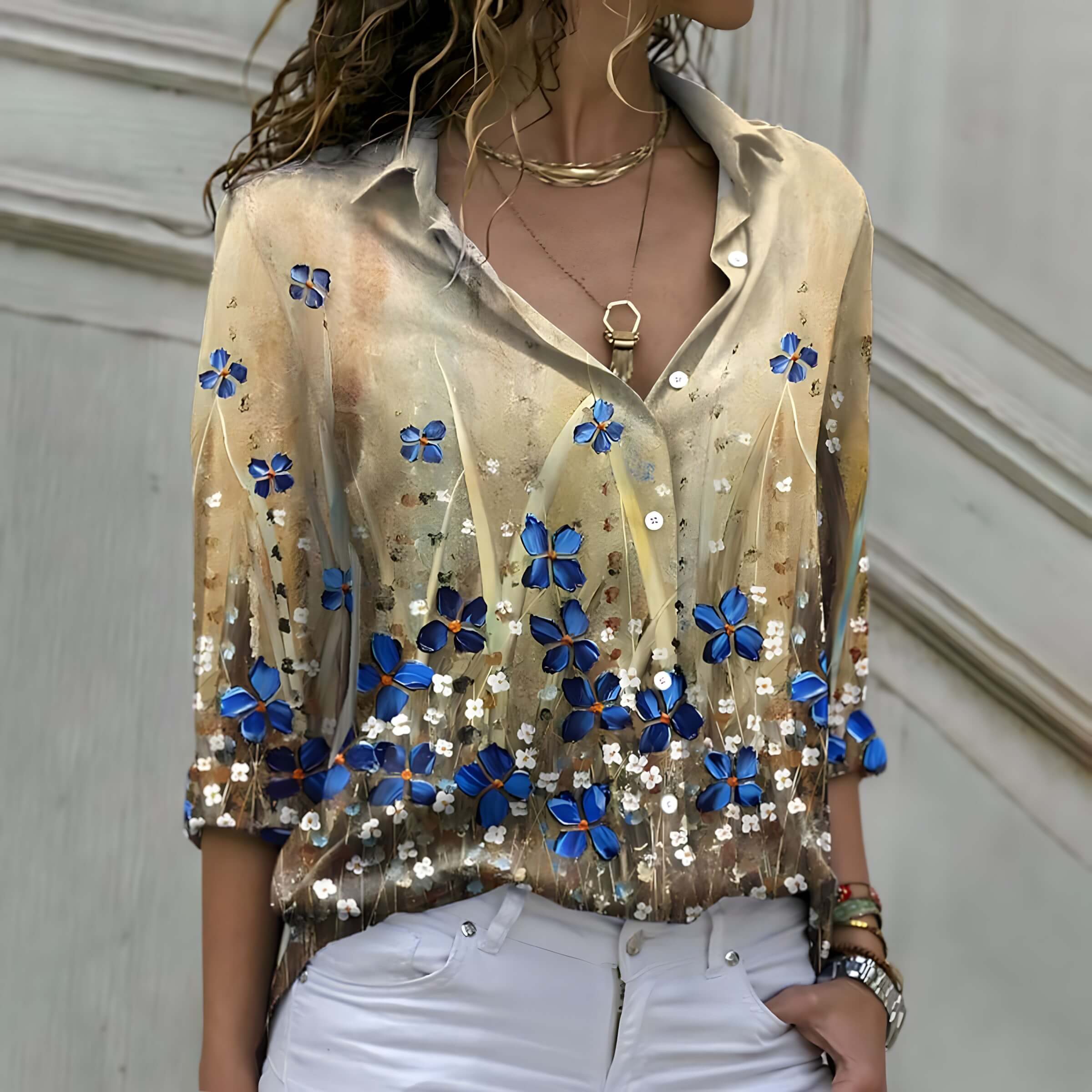 Camisa Casual de Casimira Dourado 5