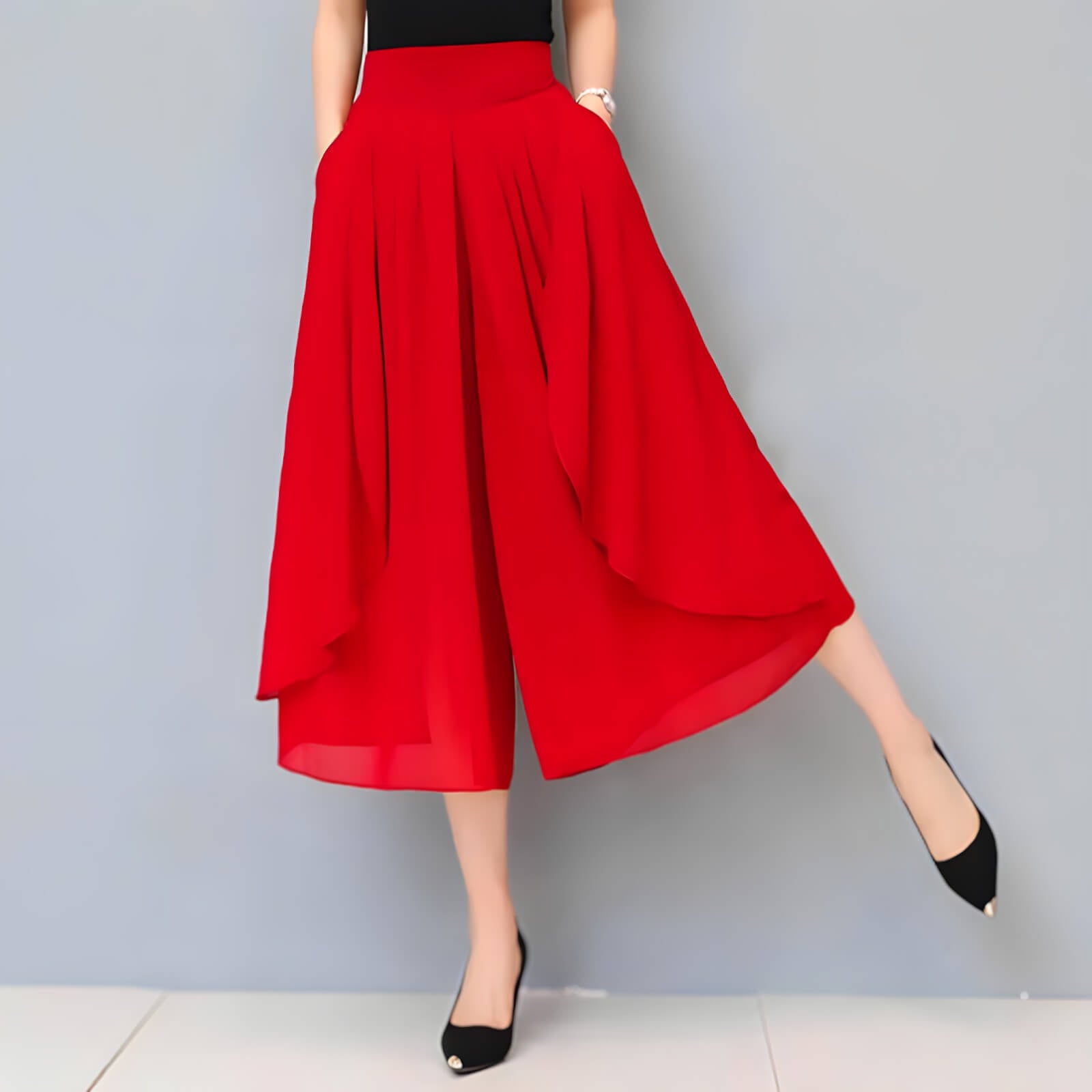 Calça Pantalona de Chiffon Vermelho 8
