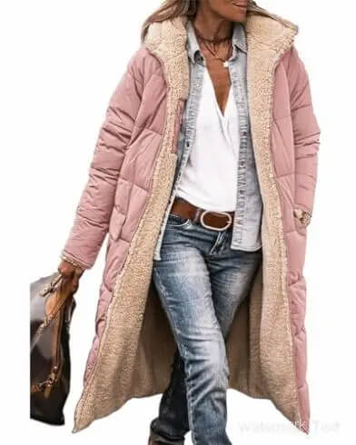 Jaqueta Feminina Longa Forrada Rosa Claro 21