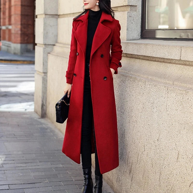 Sobretudo em Lã Batida Longo Transpassado Vermelho 01