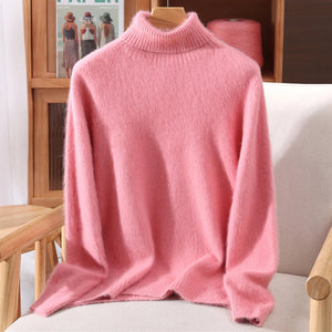 Suéter em Cashmere Gola Alta Rosa 19