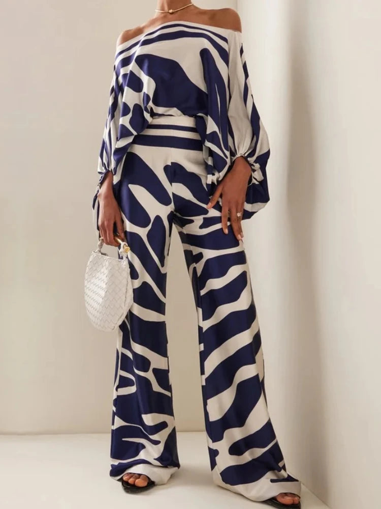 Conjunto Feminino Pantalona Cintura Alta Estampa Ombro a Ombro Colette