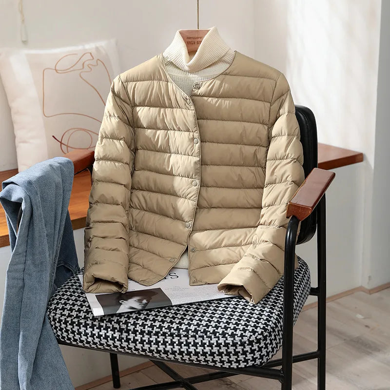 Jaqueta Feminina Puffer Impermeável Bege 02