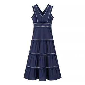 Vestido Longo Bordado Azul Marinho 06