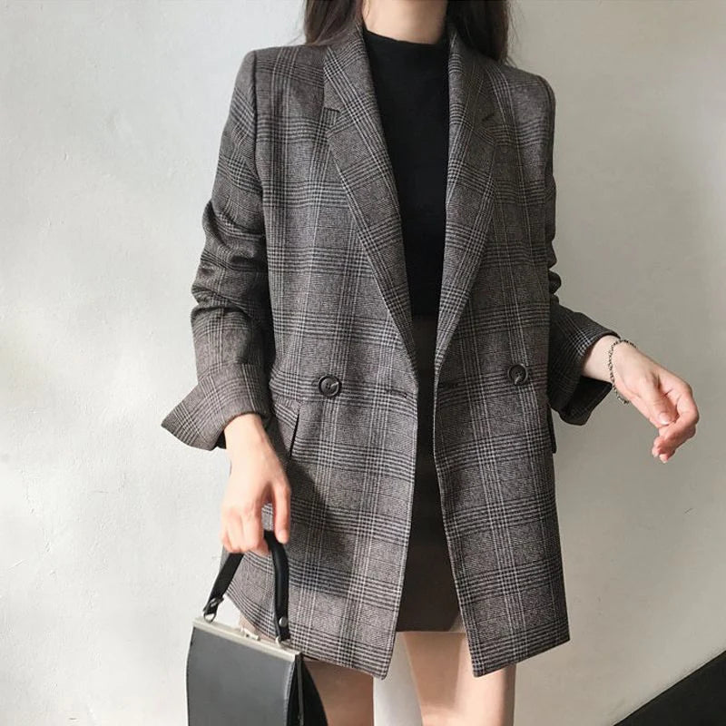Blazer Alongado Xadrez Cinza 3