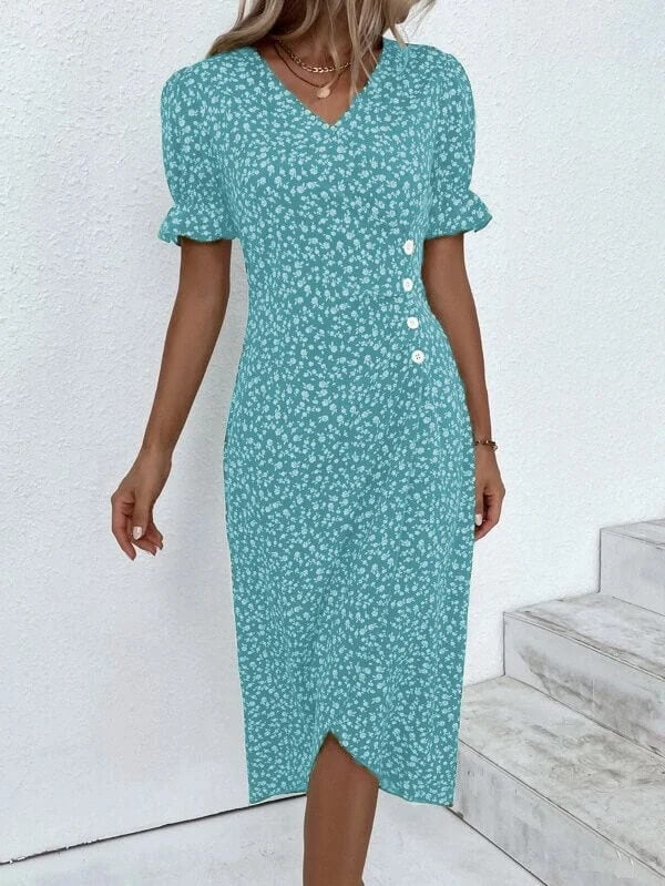 Vestido Mídi Transpassado Azul Claro