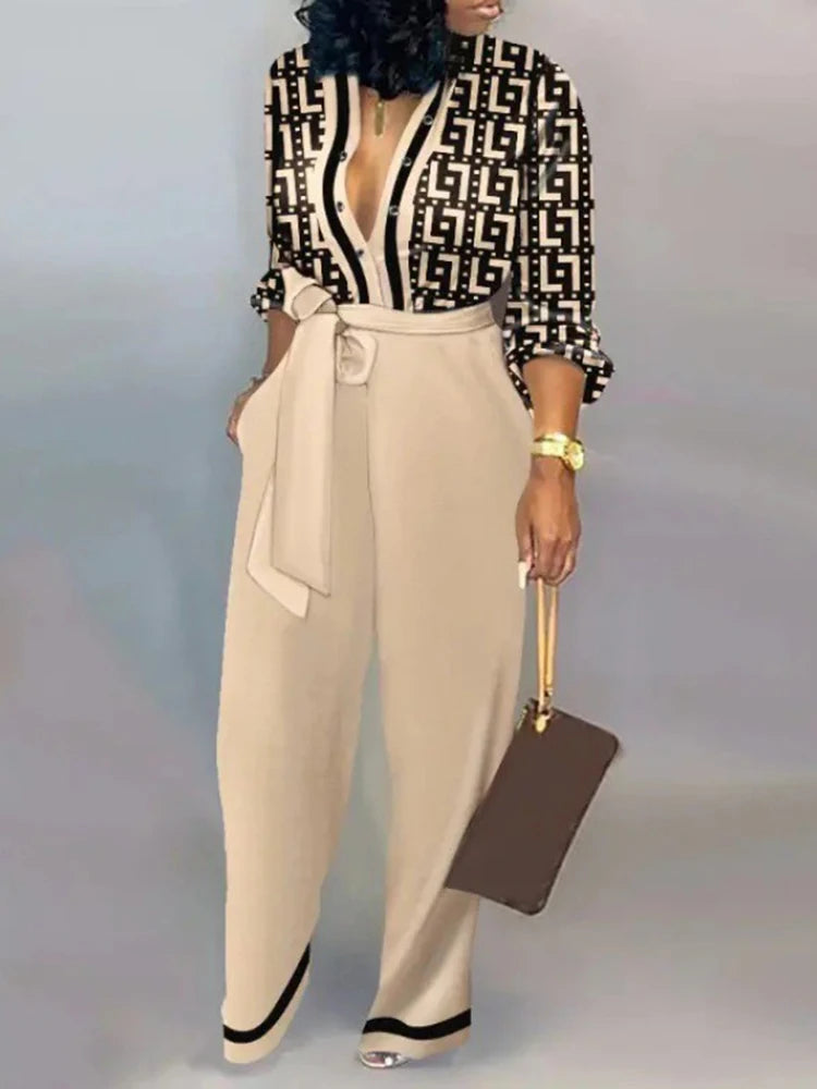 Macacão Feminino Pantalona Cintura Alta Faixa Ione