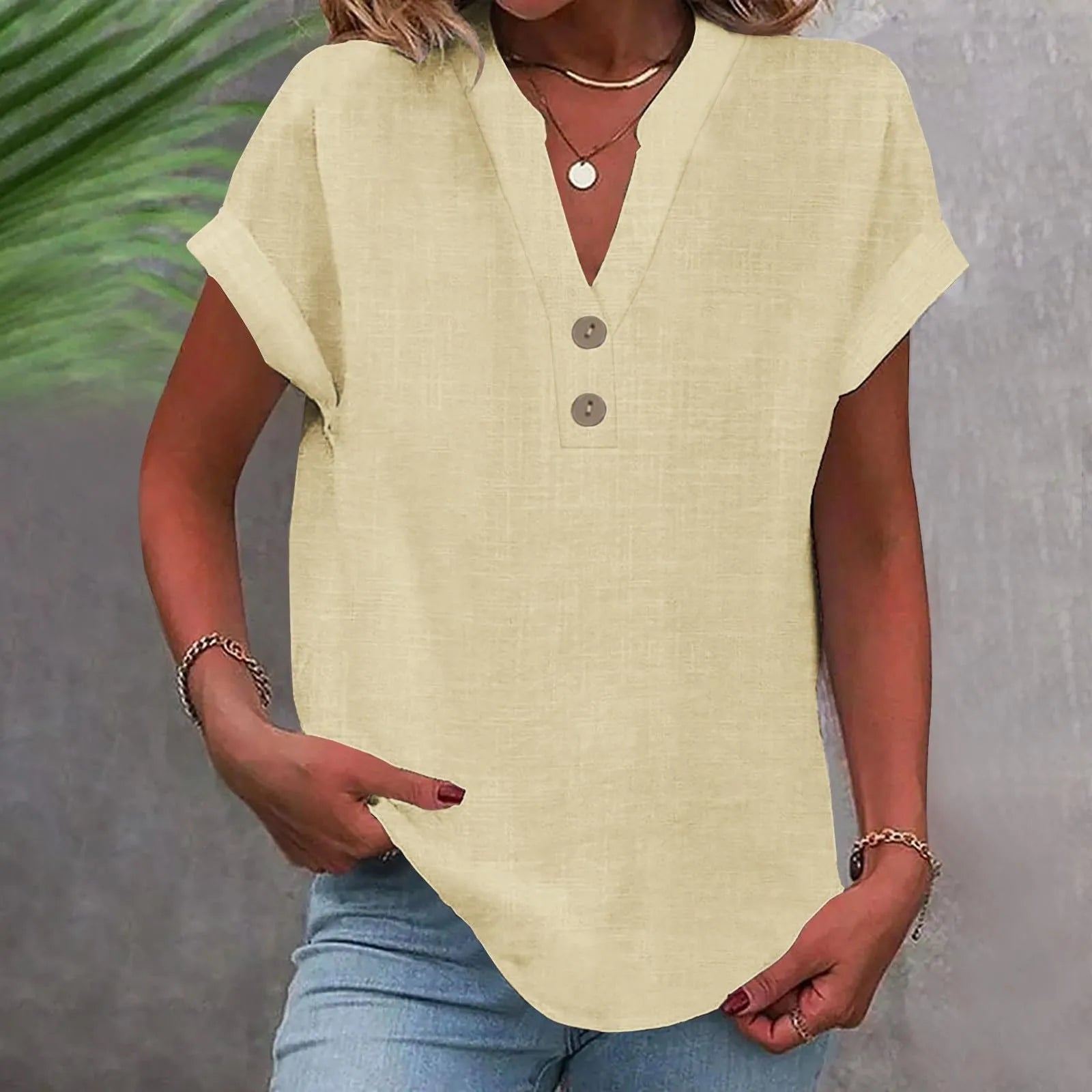 Blusa Casual com Botões Bege 05