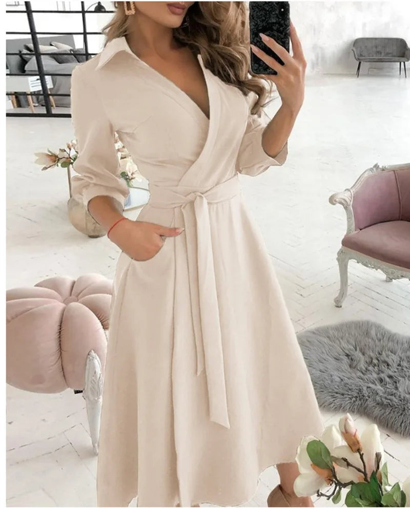 Vestido Midi Elegante Cáqui 05