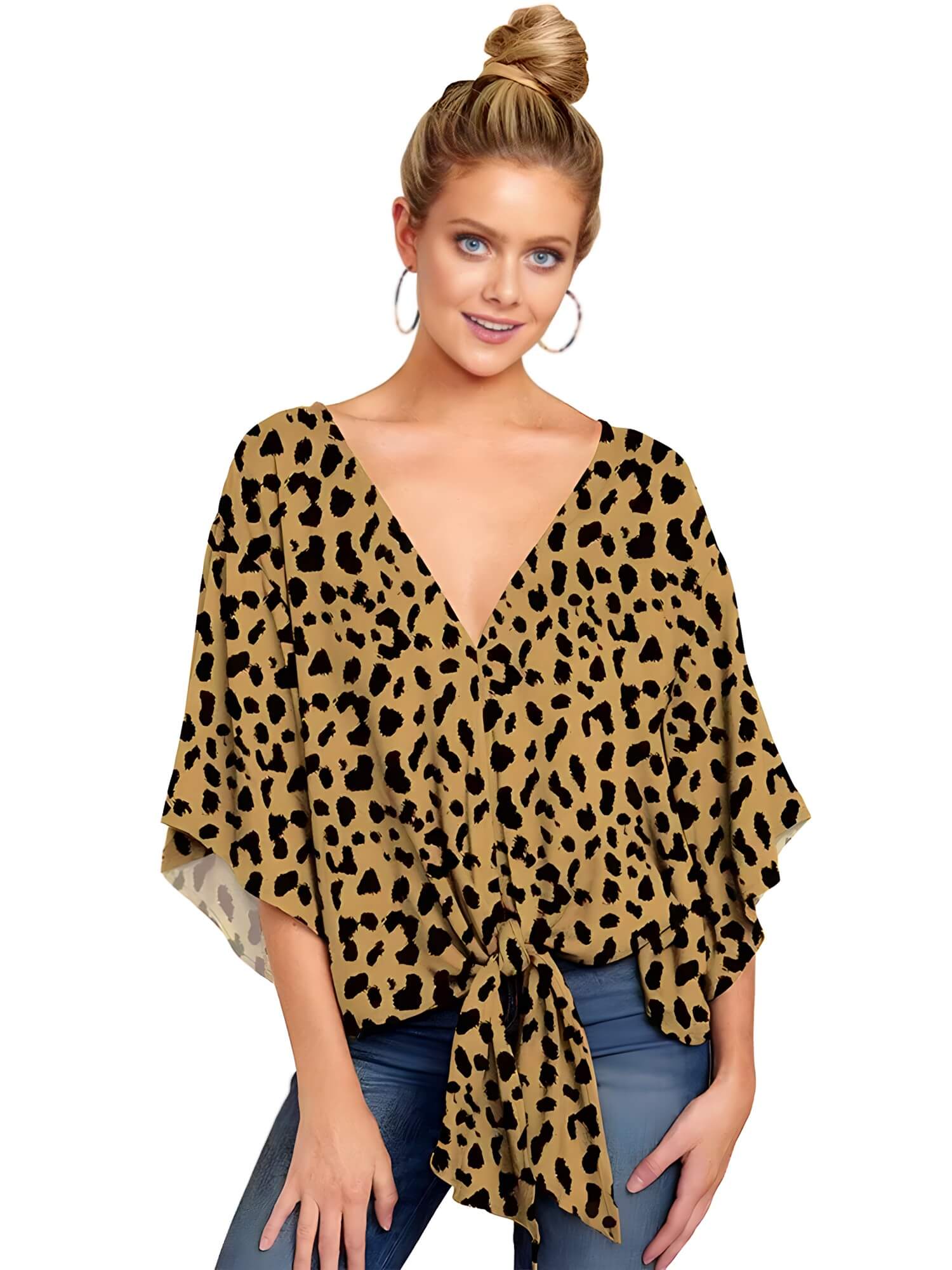 Blusa Feminina Viscose Decote V Amarração Frontal Elea