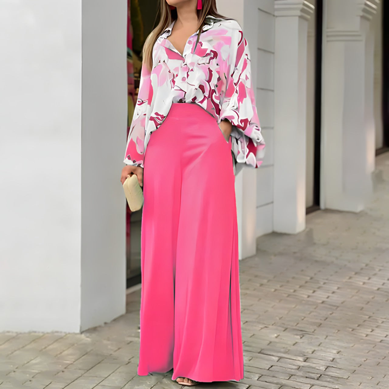 Conjunto Camisa e Calça Pantalona Rosa 3