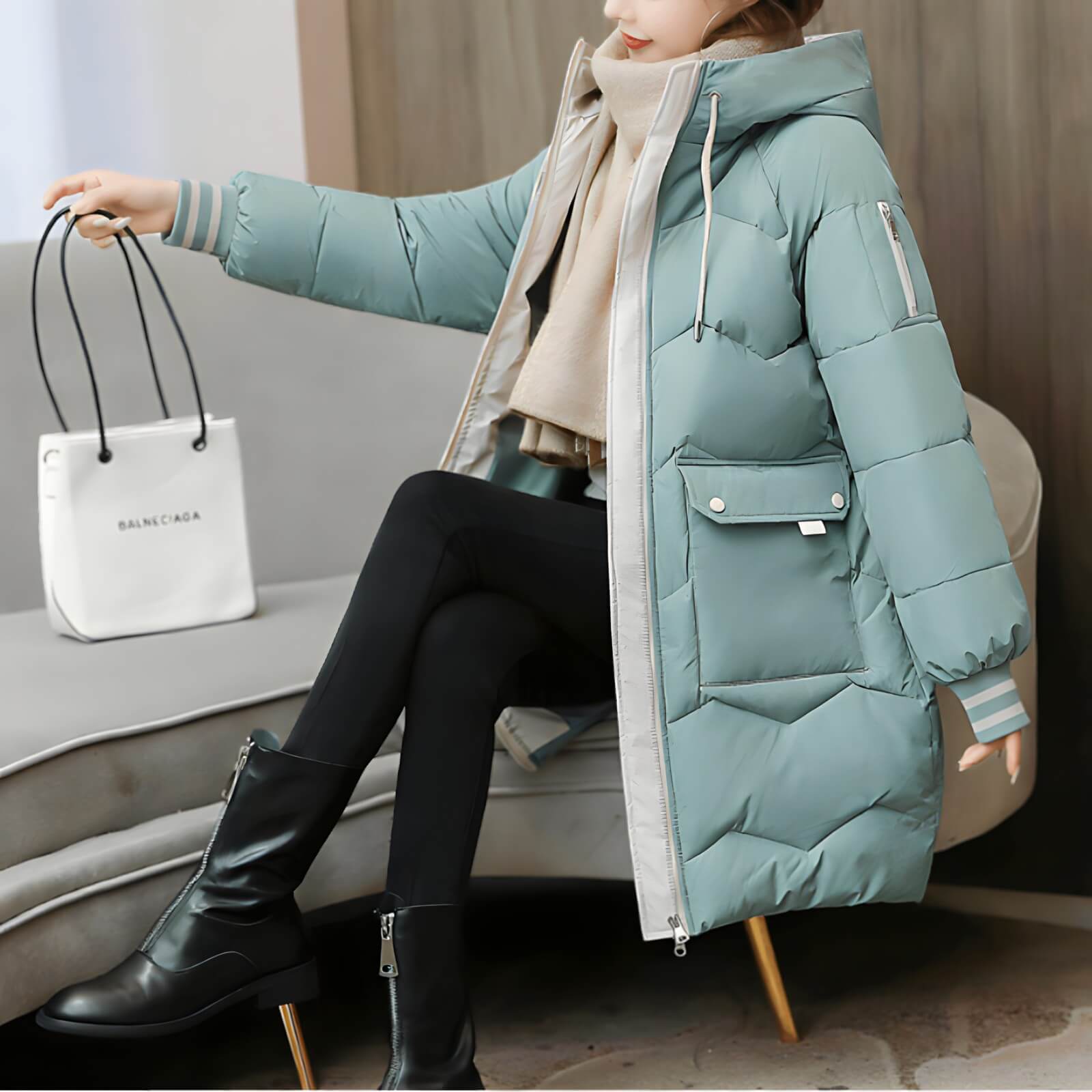 Casaco Feminino Puffer Alongado com Capuz e Bolsos Joelle