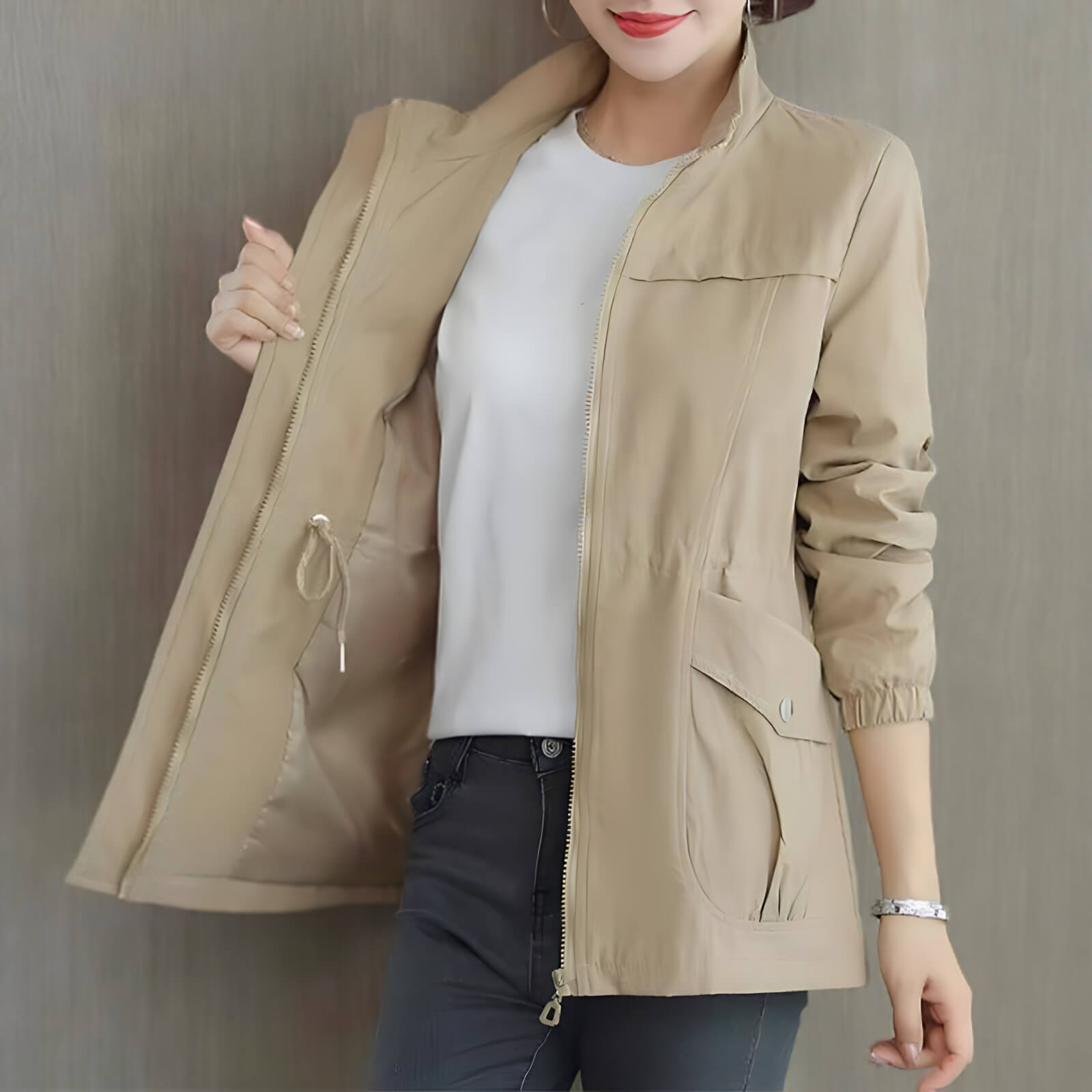 Jaqueta Feminina Casual com Regulador Bege 1