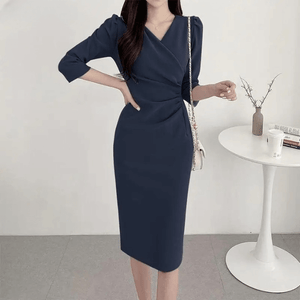 Vestido Midi Elegante Azul Marinho 06