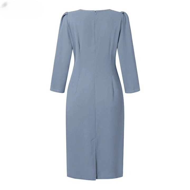 Vestido Midi Elegante Azul Fumê 09