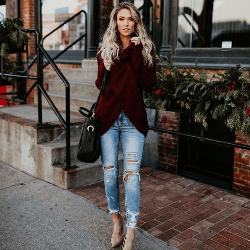 Suéter Feminino de Tricot Bordô 4