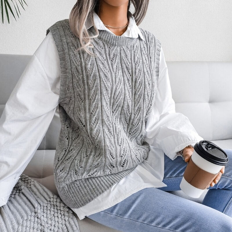 Colete Feminino de Tricot Cinza 1