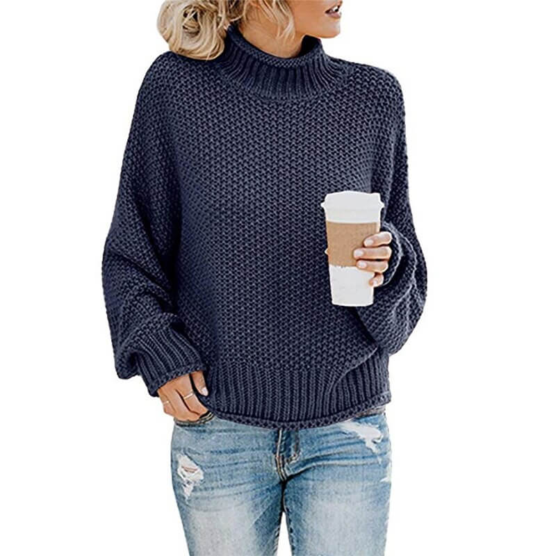 Suéter Feminino de Tricot Oversized Azul Marinho 10