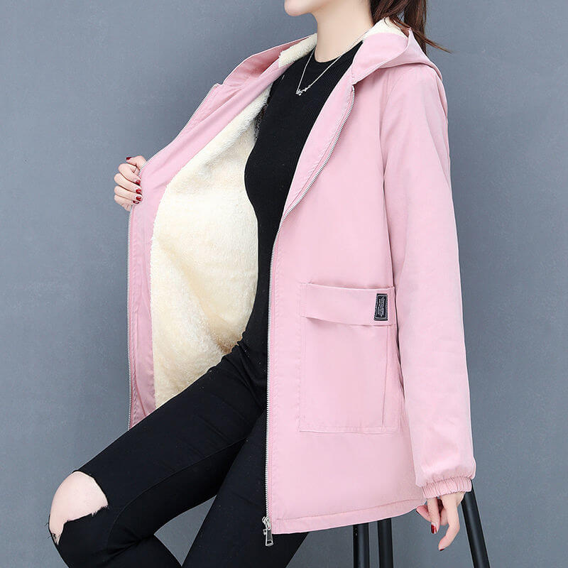 Jaqueta Feminina de Parka Forrada em Lã Rosa 5
