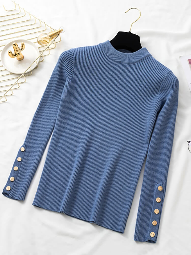 Suéter Casual Feminino Canelado Azul 5
